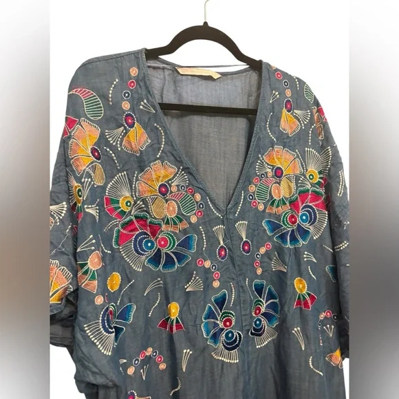 Zara Floral Embroidered Maxi Dress - Blue - Picture 3 of 4